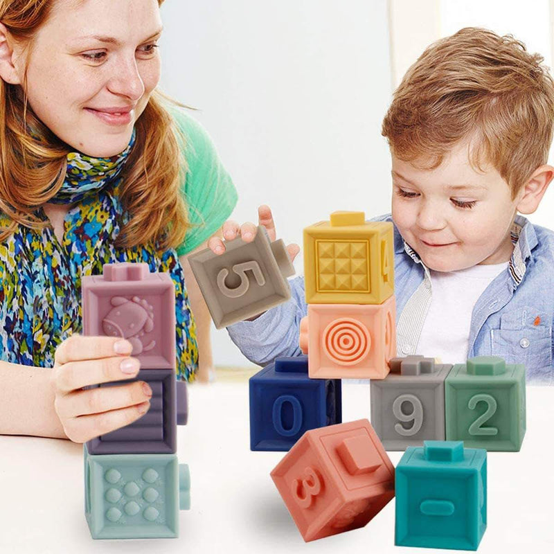 Babop Baby Soft Stackable Building Blocks | Early Education Squeeze Toys for Teething Chewing
