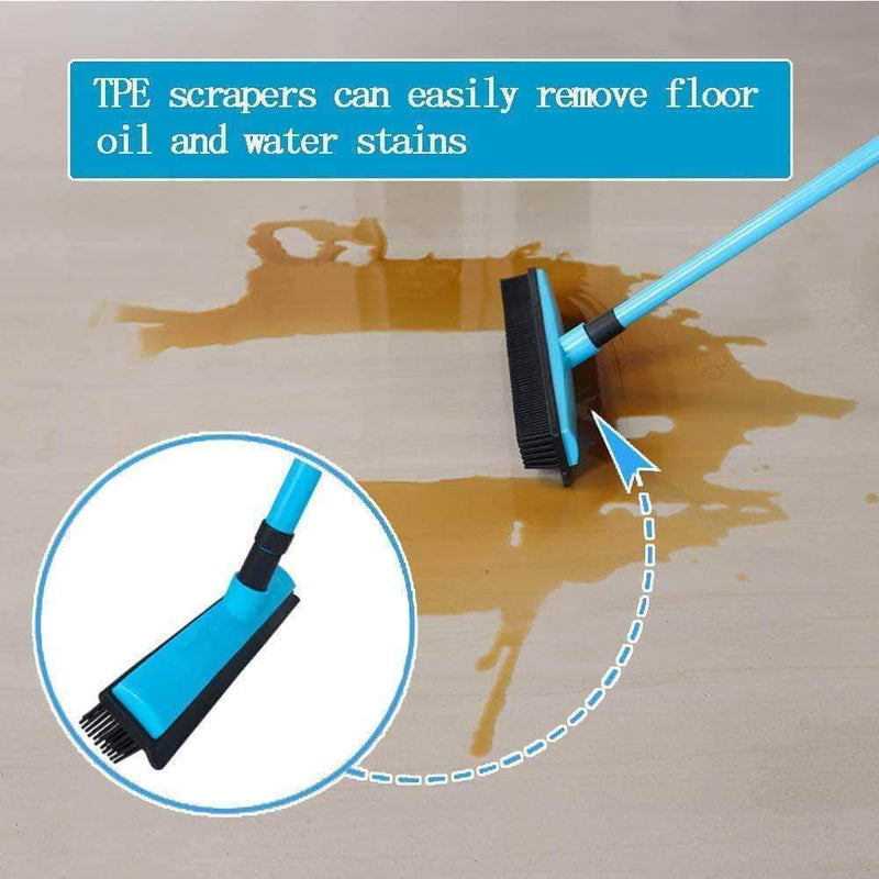 CCClub Rubber Broom Carpet Sweeper with Squeegee Adjustable Long Handle, Blue - Ooala