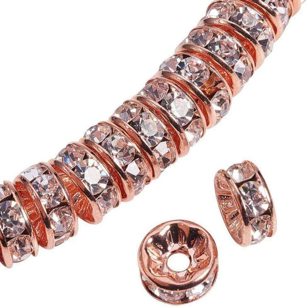Clingo 50 Pcs Brass Crystal Rondelle Rhinestone Spacer Beads for Jewelry Making, 4mm