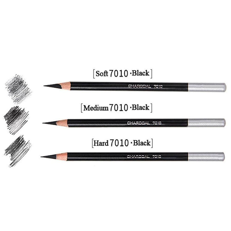 Colari 12pcs/pack Black Artist Charcoal Pencils | Soft, Medium, and Hard