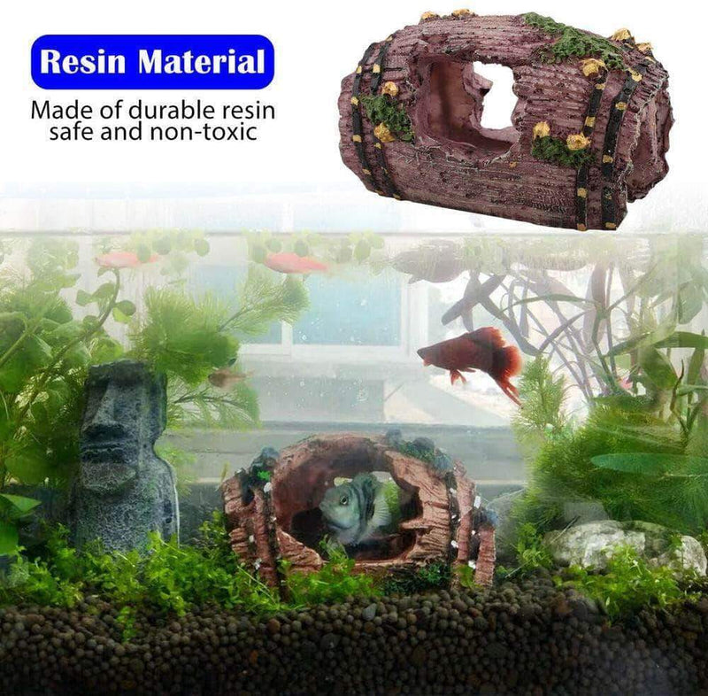 Wozti Artificial Barrel Resin Ornament Cave Landscaping Decoration for Aquarium Fish Tank - Ooala
