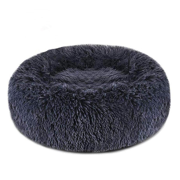 Cuppy Calming Faux Fur Donut Cuddler Bed for Dog & Cat | Washable Round Pillow | Gray