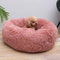 Cuppy Calming Faux Fur Donut Cuddler Bed for Dogs & Cats | Washable Round Pillow | Leather Pink