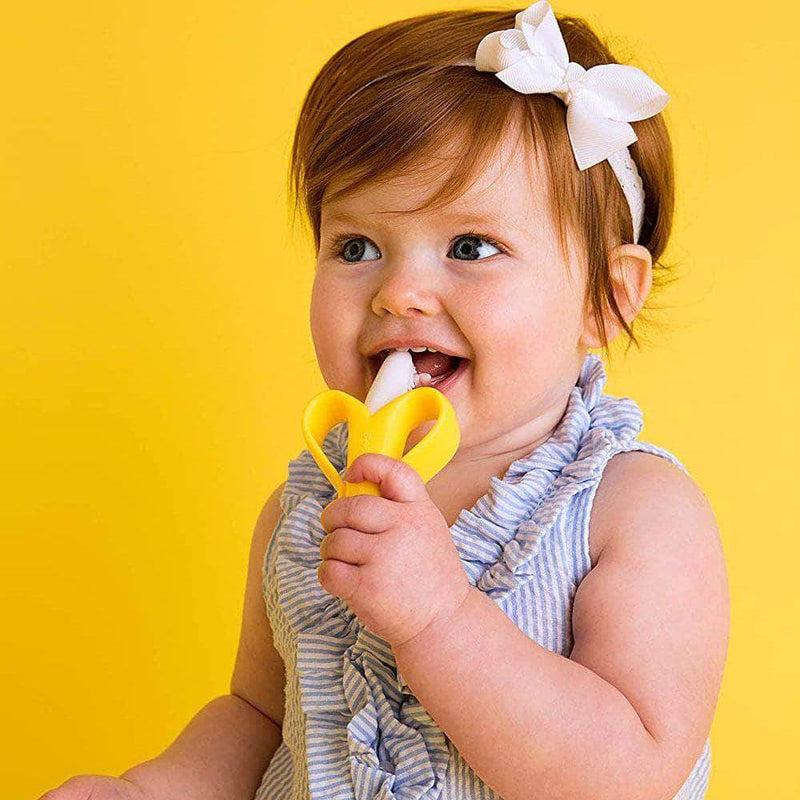 Faybey Safe Baby Teether Toys BPA Free, Banana Teething Ring Silicone Chew, Dental Care Toothbrush - Ooala
