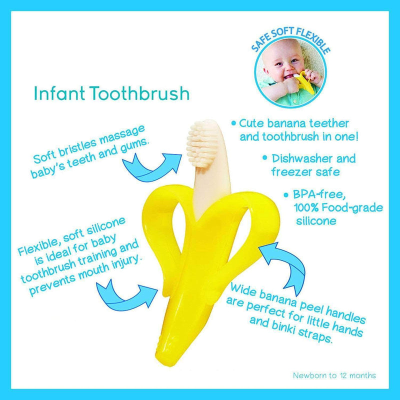 Faybey Baby Teether Toys | Banana Teething Ring Silicone Chew | Dental Care Toothbrush