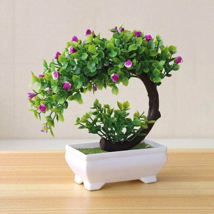 Funterior Rose Style Artificial Bonsai Tree Plants | Small Ornaments For Home Decoration