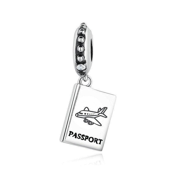 Lacic 925 Sterling Silver Passport Charm with Clear Crystal Travel Dangle Charm