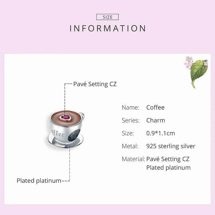 Lacic Authentic 925 Sterling Silver Coffee Cup Bead Charm for Pandora Bracelet