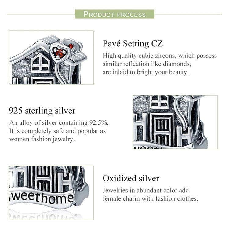 Lacic 925 Sterling Silver Home Sweet Home Charm | Compatible with European Bracelets
