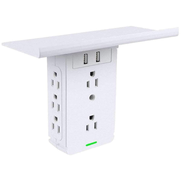 LPS Multiple Socket Shelf Wall Outlet Extender and Surge Protector | 6 AC Outlets, 2 USB Ports - Ooala