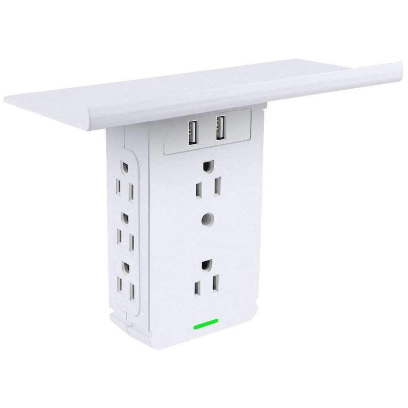 LPS Multiple Socket Shelf Wall Outlet Extender and Surge Protector | 6 AC Outlets, 2 USB Ports - Ooala