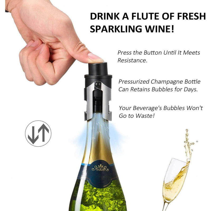 Diop Stainless Steel Wine Bottle Stopper with Built-In Pressure Pump