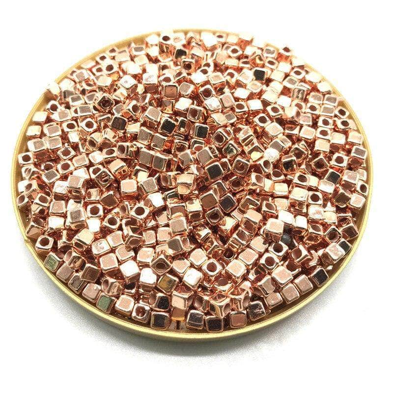 PumpBits 200Pcs 4mm CCB Acrylic Plated Square Seed Space Beads for DIY Jewelry Making Supplies