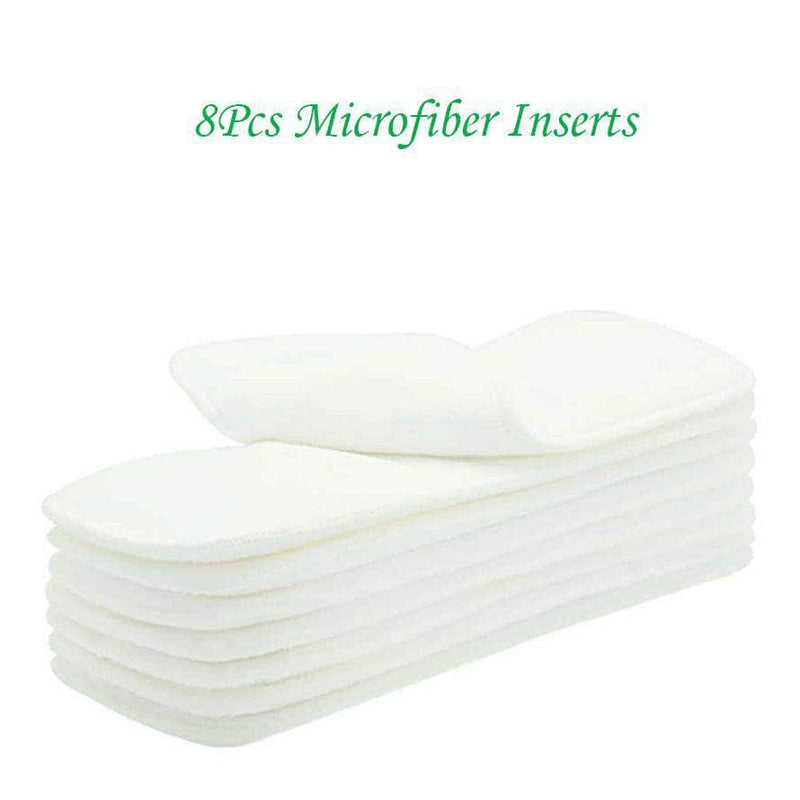 Silica Eco-Friendly Cloth Diaper, Adjustable & Washable Nappies with 8Pcs Microfiber Inserts