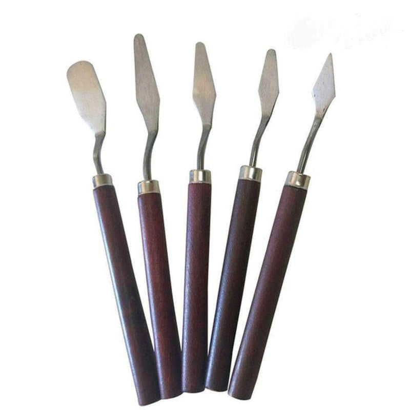 Veurs Painting Knife Set│Stainless Steel and Wood Palette Painting Tool Set for Mixing Paints │5 Pcs