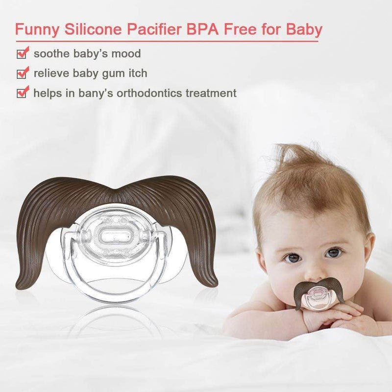 Viaxos Mustache Baby Pacifier | Silicone Nipple Teething Toy | Brown